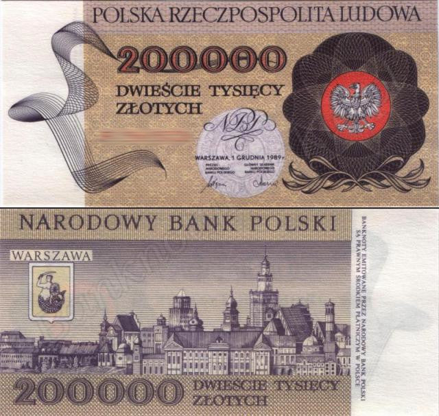 Banknot 200 000 zł 1989 rok