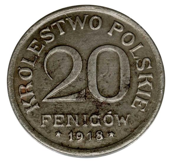 20 fenigów 1918 Królestwo Polskie Stuttgart F