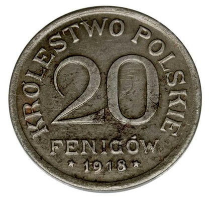 20 fenigów 1918 Królestwo Polskie Stuttgart F